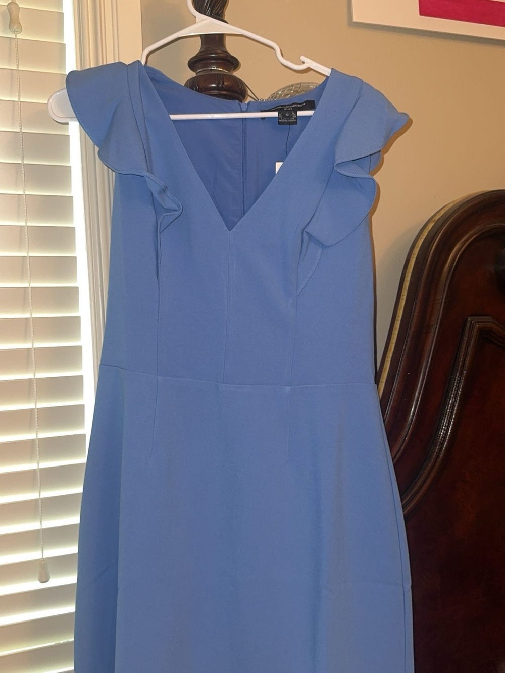 Amanda Uprichard Periwinkle V-Neck Midi Dress with Ruffle Cap Sleeves